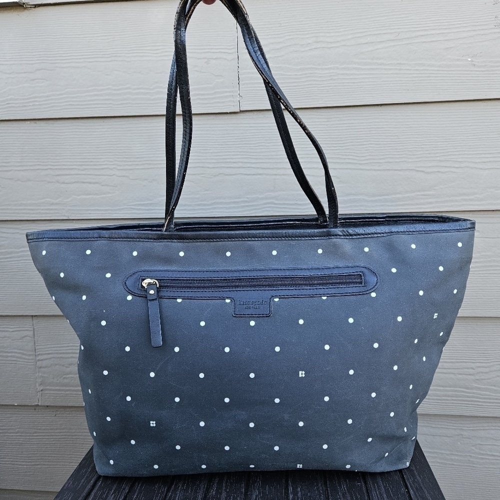Kate Spade Polka Dot Tote Diaper Baby Bag Black White Purse Shopper Bag Vintage - Picture 1 of 16